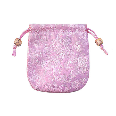 Chinese Style Flower Pattern Satin Jewelry Packing Pouches PW-WG42698-08-1