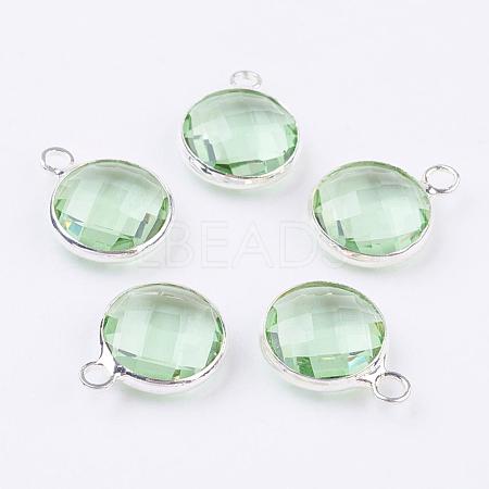 Silver Color Plated Brass Glass Flat Round Charms GLAA-M003-A-06S-1