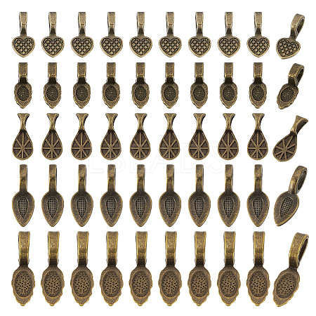 250Pcs 5 Styles Tibetan Style Glue-on Flat Pad Bails TIBEP-GA0001-04A-1