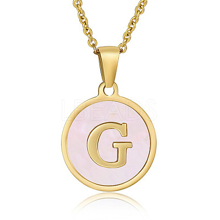 Natural Shell Initial Letter Pendant Necklace LE4192-9-1