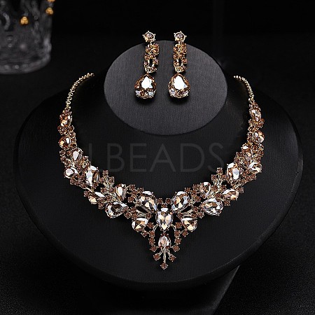 Teardrop Alloy Rhinestone Pendant Necklaces & Stud Dangle Earrings Sets WGA4CA9-07-1