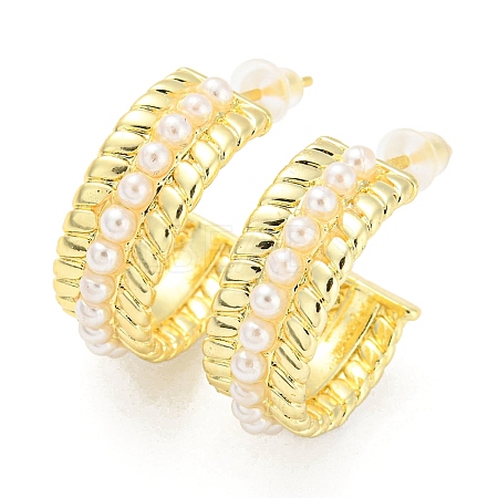 Rack Plating Brass Round Stud Earrings with Plastic Pearl Beaded EJEW-Q779-08G-1