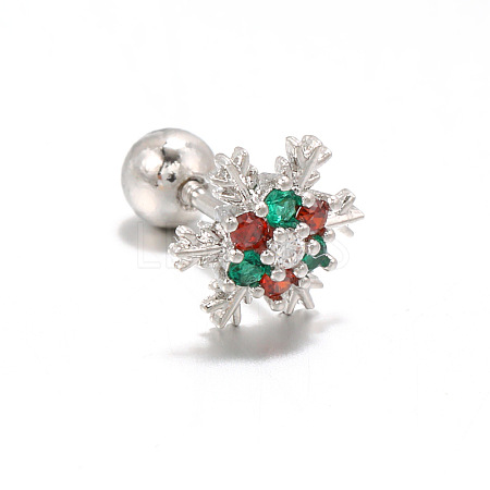 Snowflake Brass Cubic Zirconia Stud Earrings FS-WGD4C14-09-1