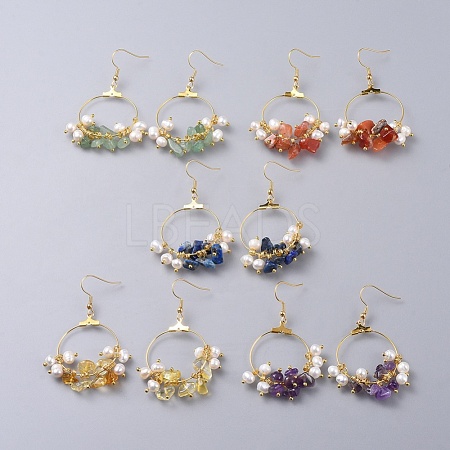 Natural Gemstone Chip Beads Dangle Earrings EJEW-JE03505-1