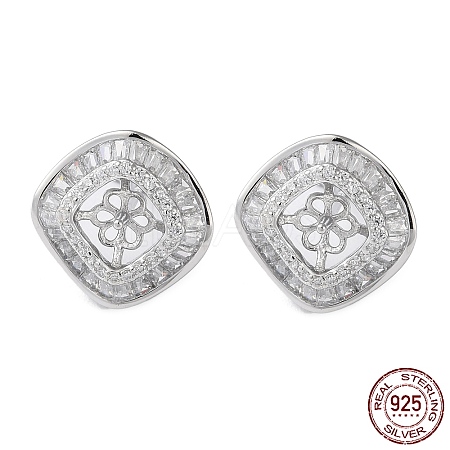 Rhodium Plated 925 Sterling Silver Stud Earring Findings STER-M115-18P-1