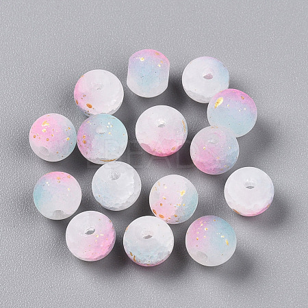 Frosted Baking Paint Crackle Glass Beads with Glitter Powder LS-DGLA-T004-6mm-01L-1