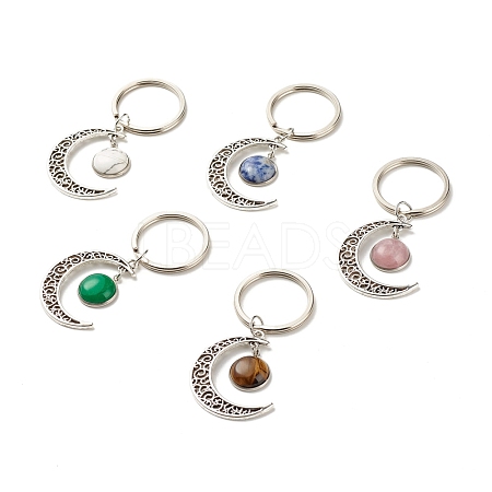 Natural Mixed Gemstone Cabochons Keychain KEYC-JKC00281-1