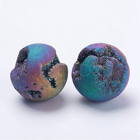 Electroplate Natural Druzy Geode Quartz Beads DJEW-K009-B02-1