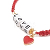 Word Love Braided Bead Bracelet with Alloy Enamel Heart Charm BJEW-JB07834-5