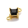 Brass Cubic Zirconia Rhombus Connector Charms KK-F894-12G-04-2