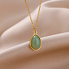 Natural Green Aventurine Irregular Oval Pendant 304 Stainless Steel Cable Chain Necklaces for Women FS-WGF500E-01-1