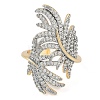 Leaf Brass Micro Pave Clear Cubic Zirconia Open Cuff Ring for Women RJEW-Q819-04G-2