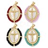 Rack Plating Brass Pave Shell Religion Jesus Cross Pendants KK-U032-01G-B-1