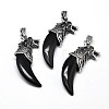 Tusk Shape with Wolf Antique Silver Zinc Alloy Natural Dyed & Heated Black Agate Big Pendants X-G-F228-63B-FF-1