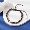 Natural Tiger Eye & Obsidian Round & Brass Cross Braided Bead Bracelets BJEW-JB09704-02-2