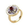 Flower Pattern Brass Enamel & Natural Freshwater Pearl Open Cuff Rings for Women RJEW-G342-01G-02-4