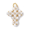 Natural Howlite Round Beads & Glass Seed Beaded Cross Pendants PALLOY-MZ01151-03-1