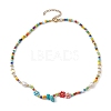 Flower Glass Seed & Pearl Beaded Necklaces NJEW-JN04677-01-4