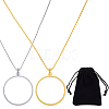 2Pcs 2 Colors Flat Round Glass Magnifying Pendant Necklaces NJEW-SP0001-02-1