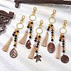 Lava Rock & Tiger Eye & Resin & Wood Tassels Keychain KEYC-JKC00920-2