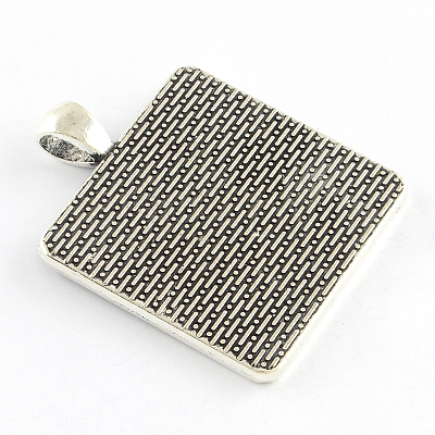 Tibetan Style Square Alloy Pendant Cabochon Settings TIBEP-Q051-14AS-RS-1