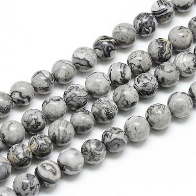 Natural Map Stone/Picasso Stone/Picasso Jasper Beads Strands G-T053-8mm-04-1