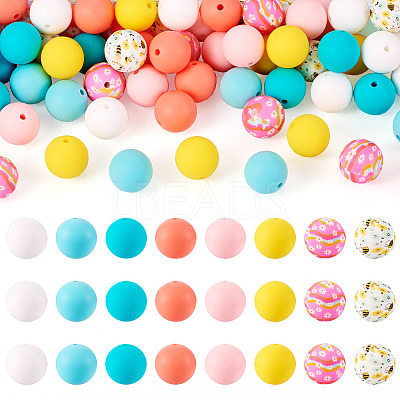 80Pcs 8 Colors Silicone Beads SIL-TA0002-37-1