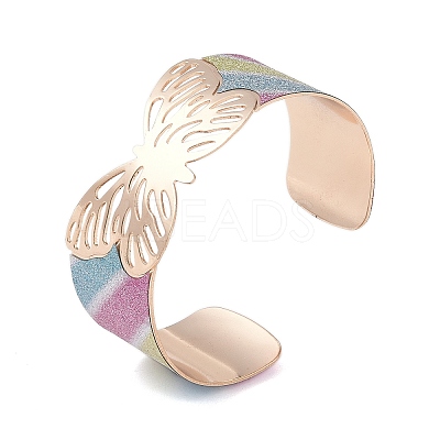 Butterfly Alloy Open Cuff Bangles for Women BJEW-L686-01A-1