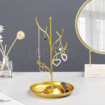 Iron Jewelry Display Stand with Tray ODIS-K003-05G-1