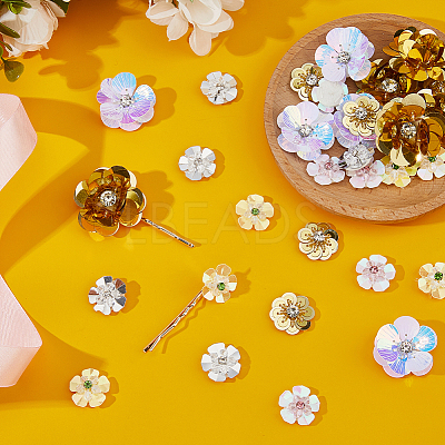 36Pcs 6 Styles PVC Sequins & Rhinestone Hread Iron on/Sew On Patches DIY-HS0002-46-1
