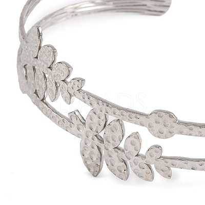 Non-Tarnish 304 Stainless Steel Hollow Leaf Open Cuff Bangles for Women BJEW-K241-03A-P-1