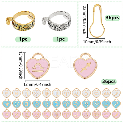 Heart with Twelve Constellation DIY Locking Stitch Marker Sets DIY-ME0001-02-1