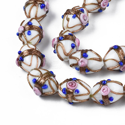 Handmade Gold Sand Lampwork Beads Strands LAMP-N021-40A-1