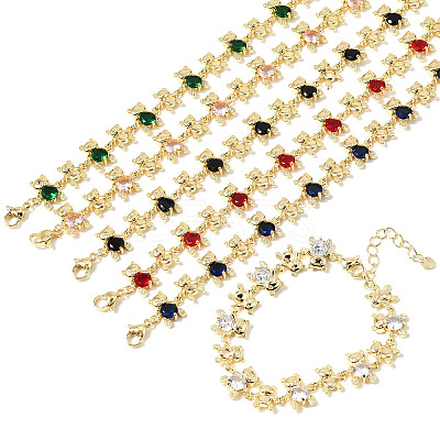 Brass Micro Pave Cubic Zirconia Link Chain Bracelets for Women BJEW-D457-01G-1