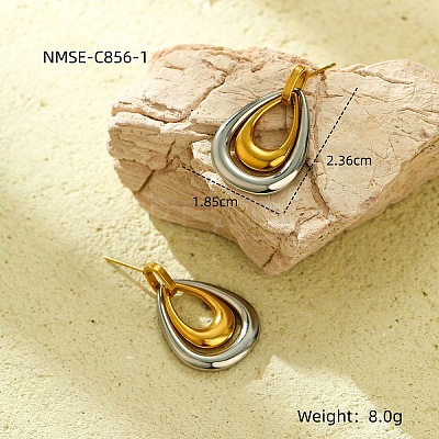 304 Stainless Steel Two Tone Stud Earrings FS-WG8A1D7-08-1