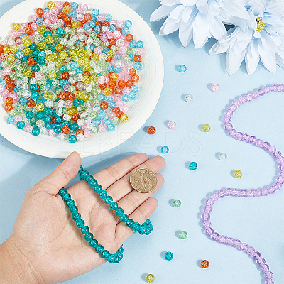 8 Strands 8 Colors Spray Painted Crackle Glass Beads Strands CCG-PH0001-26-1