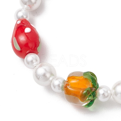 Handmade Lampwork Fruits & Shell Pearl Beaded Bracelets for Women BJEW-TA00650-1