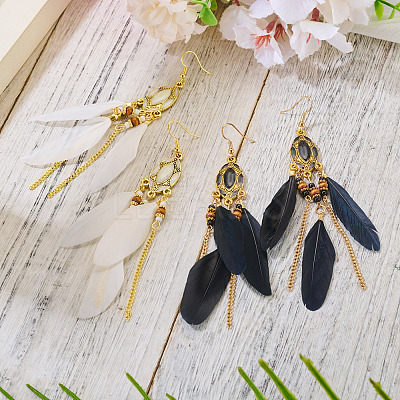 2Pairs 2 Colors Feather Chandelier Earrings EJEW-TA0001-81B-1