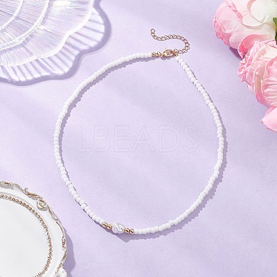 Plastic Imitation Keshi Pearl & Round Glass Seed Beaded Necklaces for Women NJEW-JN05462-1