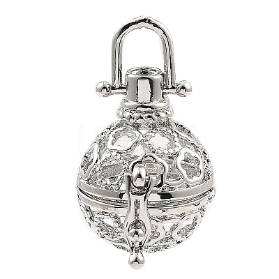 Rack Plating Brass Bead Cage Pendants KK-D025-01C-P-1