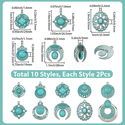 20Pcs 10 Styles Bohemia Styles Alloy & Acrylic Pendants FIND-SC0022-80-1