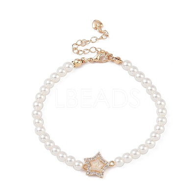 Brass Pave Clear Cubic Zirconia Star Link Chain Bracelets BJEW-M321-01A-1
