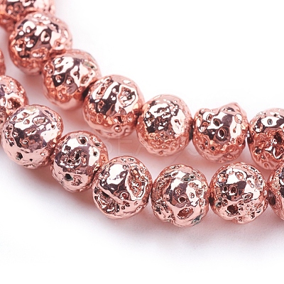 Electroplated Natural Lava Rock Beads Strands G-K259-57-6mm-RG-1