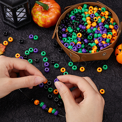 800Pcs 4 Colors Halloween Opaque Plastic Beads KY-SP0001-08-1