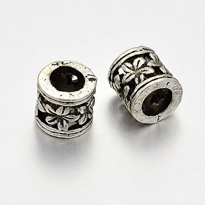 Tibetan Style Alloy Hollow Column with Flower Large Hole European Beads X-PALLOY-E381-03AS-NR-1
