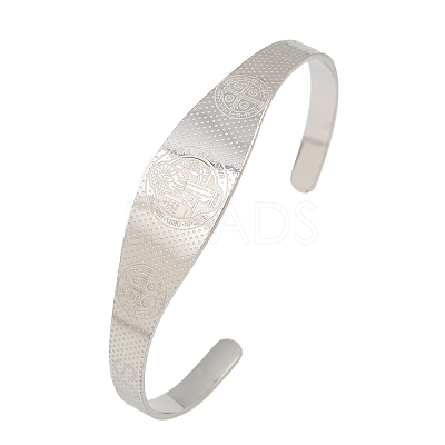 Saint Benedict Religion 304 Stainless Steel Cuff Bangles for Women BJEW-S181-01P-1