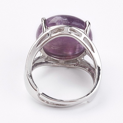 Adjustable Natural Amethyst Finger Rings RJEW-F075-01H-1