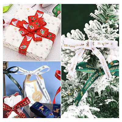8 Yards 4 Colors Christmas Theme Polyester Printed Grosgrain Ribbons ORIB-TA0001-05A-1