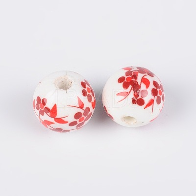 Floral Printed Porcelain Beads CF188Y-1