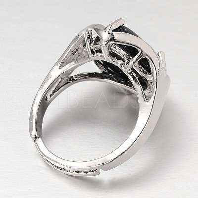 Teardrop Platinum Tone Brass Gemstone Adjustable Wide Band Rings RJEW-L062-02K-1